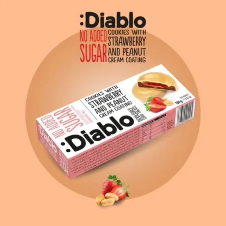 بسكوت الكاكاو المحشي بكريمة الفراولة المغطى بالفول السوداني بدون إضافة السكر