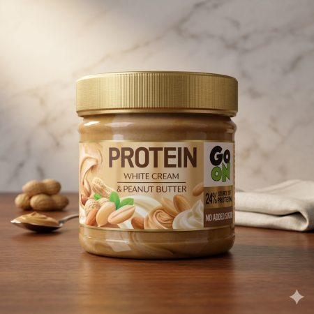 زبدة الفول السوداني المحمص والكريمة البيضا 25% بروتين بدون سكر 180 غم