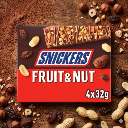 سنيكرز فروت آند نوت - لوح شوكولاتة بالفواكه المجففة والمكسرات (4 قطع × 32 جم)