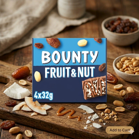 باونتي فروت آند نوت - لوح شوكولاتة بجوز الهند والمكسرات (4 قطع × 32 جم)