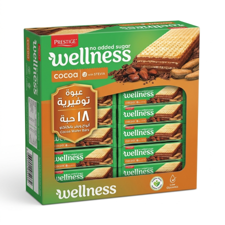بسكوت ويفر مقرمش بحشوة الكاكاو 18 حبة wellness بدون سكر