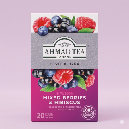 شاي أعشاب بنكهة التوت والخبيزة 20 مغلف من أحمد تي Ahmad Tea