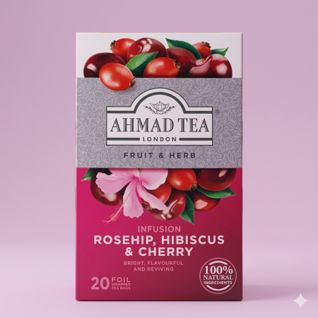 شاي أعشاب طبيعية ورد وكركديه وكرز Ahmad Tea