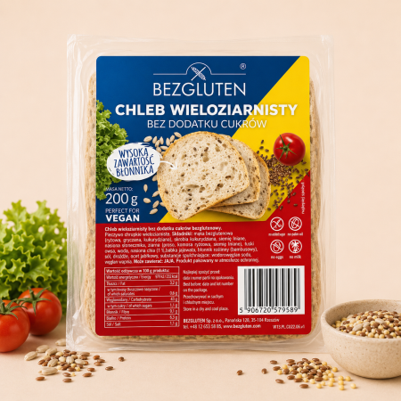خبز متعدد الحبوب خالٍ من الجلوتين بدون سكر مضاف من Bezgluten 160جم
