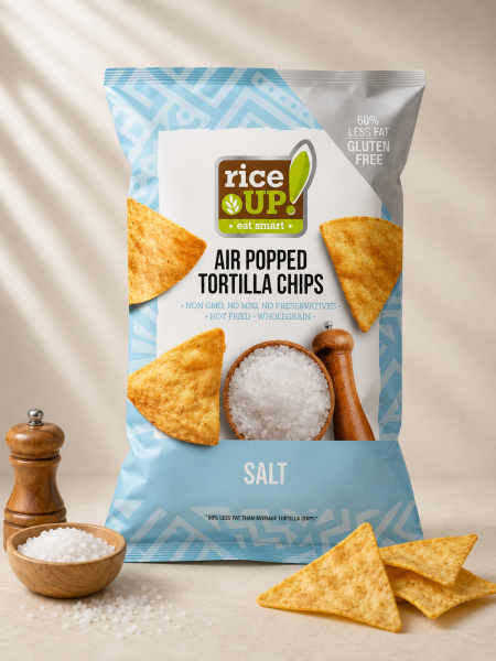 شيبس تورتيلا خالي من الجلوتين من Rice UP! – نكهة الملح – 60 جم