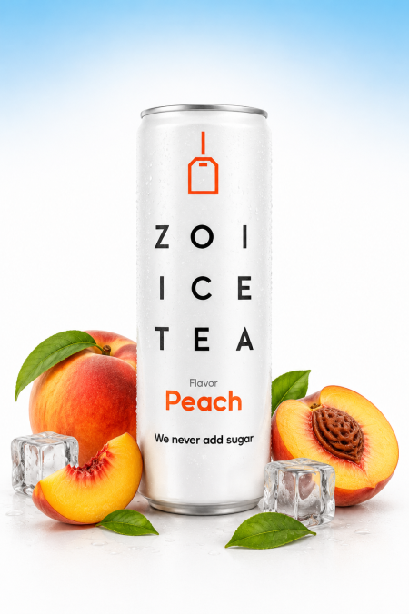 شاي مثلج ( Ice Tea ) بالخوخ بدون سكر من Zoi – 330 مل