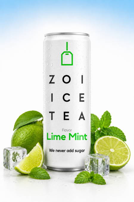 شاي مثلج ( Ice Tea ) ليمون ونعنع بدون سكر من Zoi – 330 مل