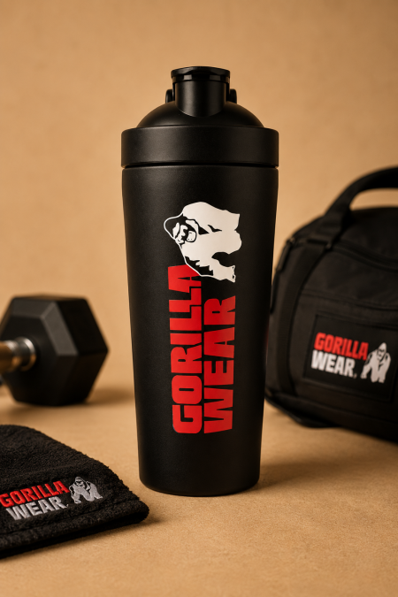 شيكر بروتين أسود من Gorilla Wear مع كرة خلط داخلية ٧٥٠مل