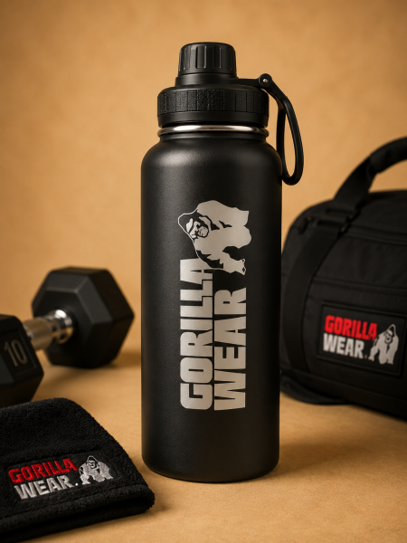 قارورة مياه رياضية سوداء من Gorilla Wear مع مقبض حمل 1 لتر