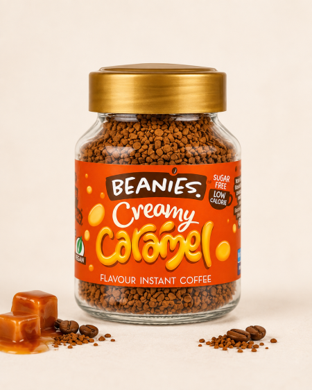 قهوة فورية بنكهة الكراميل الكريمي خالية من السكر من beanies