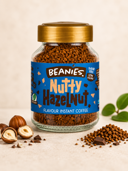 قهوة فورية بنكهة البندق خالية من السكر beanies
