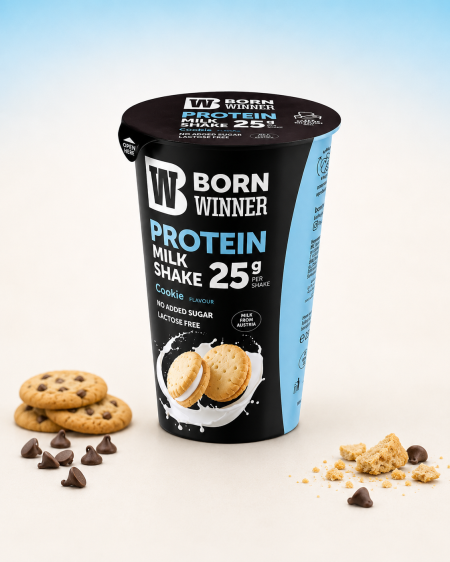 مشروب حليب بروتين بنكهة الكوكيز بدون سكر مضاف وخالي من اللاكتوز – 25 غ بروتين – من Born Winner