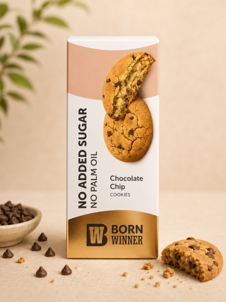 كوكيز برقائق الشوكولاتة بدون سكر مضاف وبدون زيت النخيل – من Born Winner
