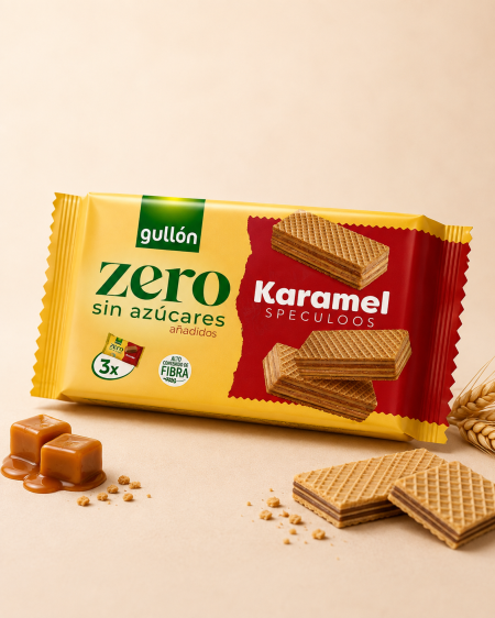 ويفر بالكراميل بدون سكر مضاف 3 قطع من Gullón Zero