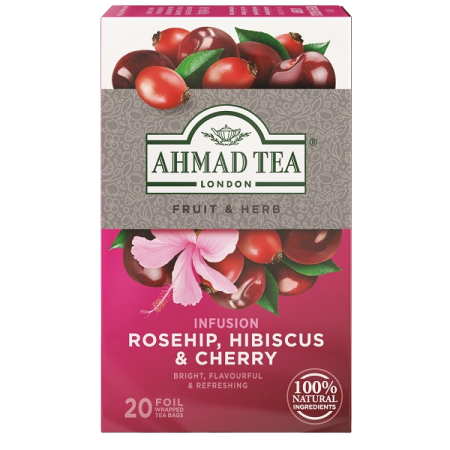 شاي أعشاب طبيعية ورد وكركديه وكرز Ahmad Tea