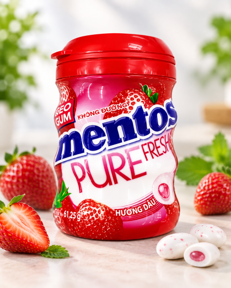 علكة منتوس خالية من السكر بنكهة الفراولة  61.25 غم من Mentos