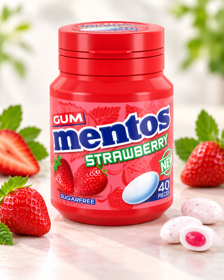 علكة منتوس خالية من السكر بنكهة الفراولة 40 حبة من Mentos