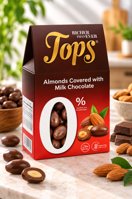 لوز مغطى بشوكولاتة الحليب بدون سكر مضاف وخالٍ من الجلوتين من Tops