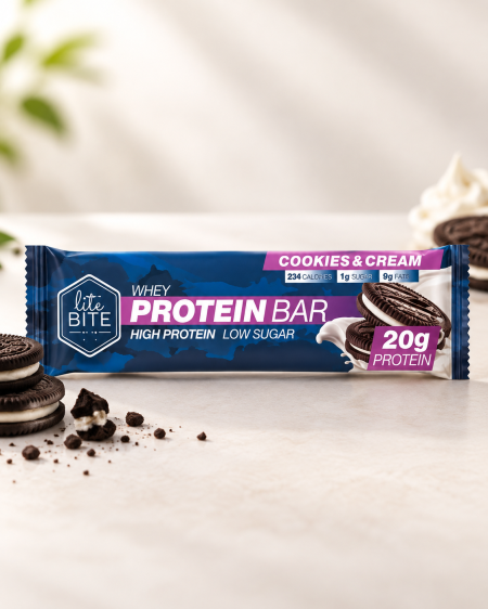 بروتين بار بنكهة الكوكيز والكريمة 21 غرام بروتين من Lite Bite
