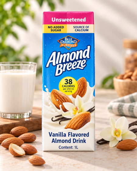 حليب اللوز غير المحلى بنكهة الفانيلا 1 لتر بدون سكر مضاف من Almond Breeze