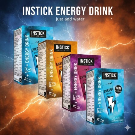 Instick Energy Drink مشروب طاقة فورية، نكهة لا تُقاوم، فقط أضف الماء!