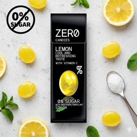 سكاكر ZERO بدون سكر مضاف بنكهة الليمون مع فيتامين سي