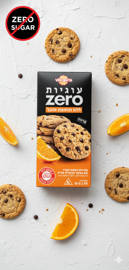 بسكوت هش بطعم البرتقال مع رقائق شوكولاتة داكنة بدون سكر مضاف 170غم