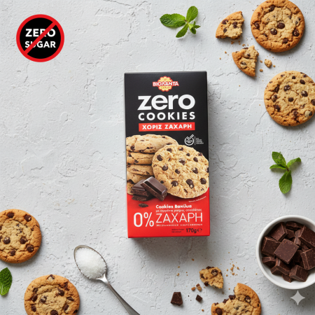 بسكوت هش بطعم الفانيل مع رقائق شوكولاتة داكنة بدون سكر مضاف 170غم